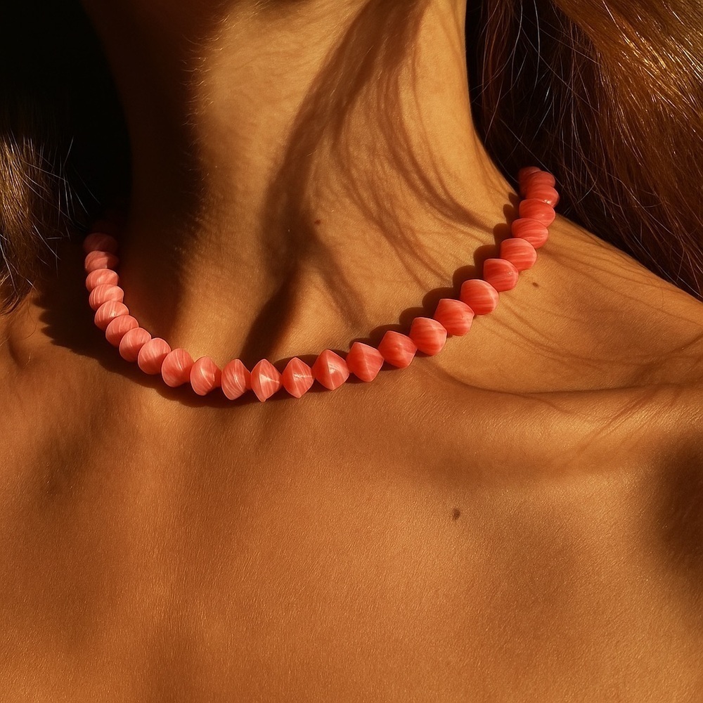 Pink Swirl Beaded Necklace